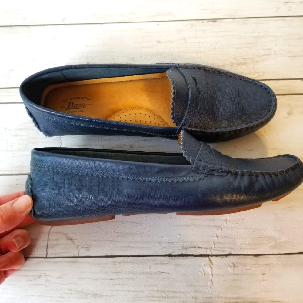 G.H Bass & Co. Leather Navy Slip On Penny Loafer Driving Loafers